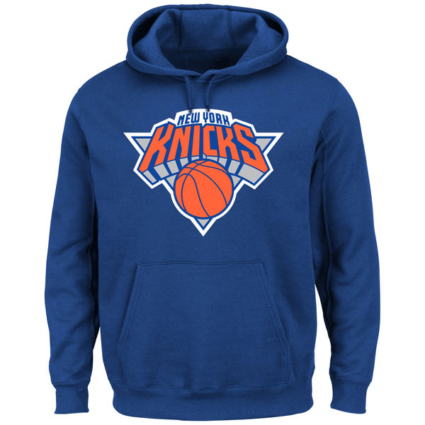  Men New York Knicks Majestic Current Logo Tech Patch Pullover Hoodie Blue->new york knicks->NBA Jersey